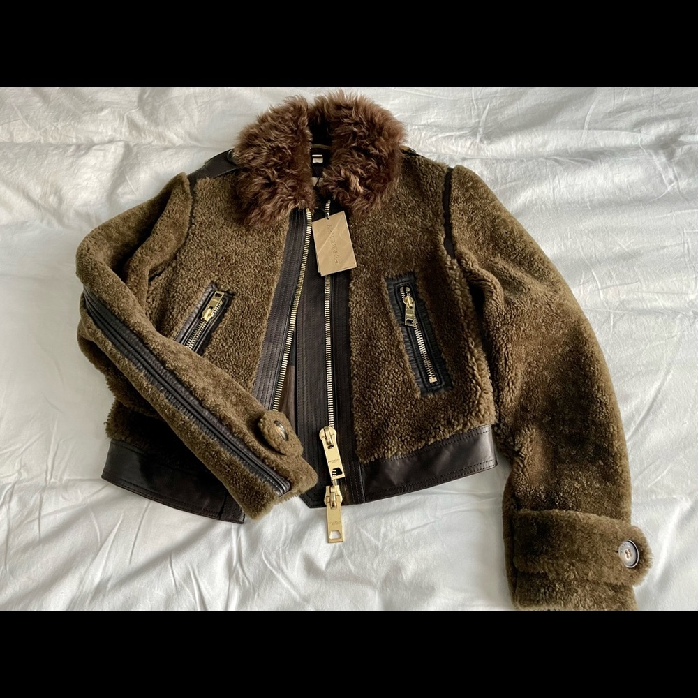 Burberry shearling bomber jacket - brown